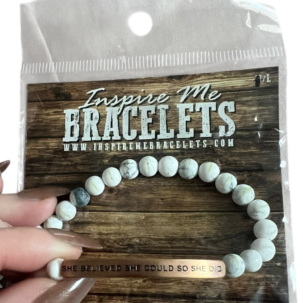 Inspire Me White Howlite Beaded Bracelet - She Believed She Could Bar